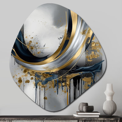 Geier - Art mural en métal asymétrique en marbre pour le salon, reproduction d'art en métal de forme unique dorée