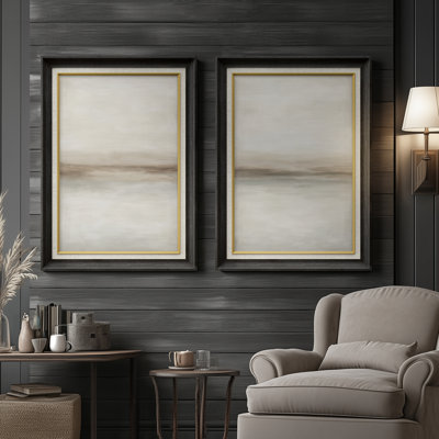 Light Neutral Landscape Abstract Calm Minimalist - Set of 2 Premium Framed Wall Art Print on Paper 26"x36"