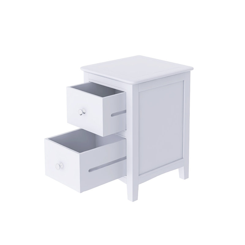 Table de bout de table de chevet en bois massif blanc avec 2 tiroirs