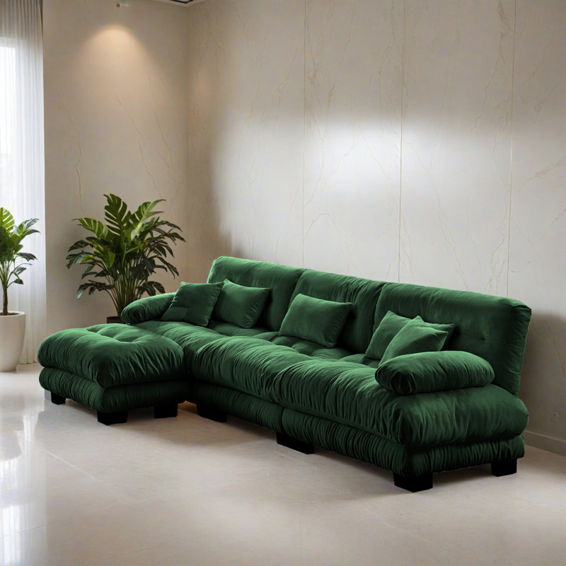 Canapé-lit modulaire 4 pièces pour salon, Chenille verte