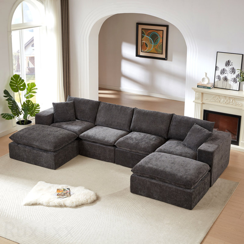 Canapé moderne en nuage de chenille, librement combinable, confortable pour s'asseoir, Chenille grise foncée