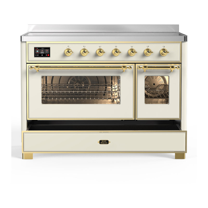 Majestic III Series 48 Inch Induction Range with 6 Induction Elements in Matte Graphite (Brass Trim), Brass, Antique White