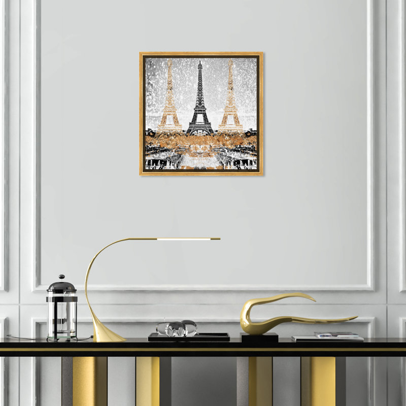 Triple Paris or - Impression sur toile, H 20 po x l 20 po, Cadre doré