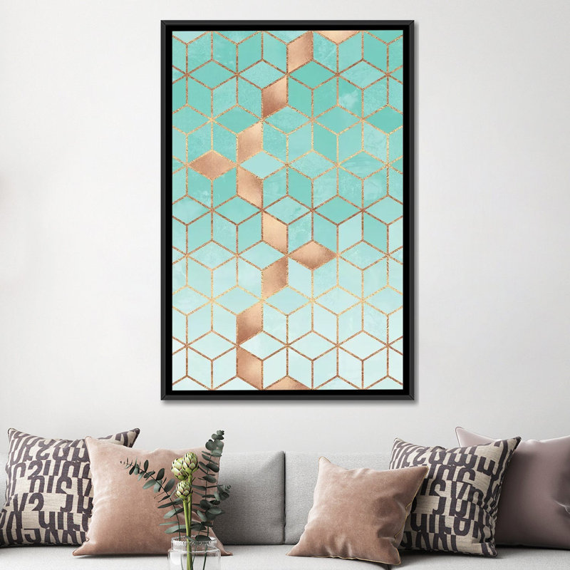 « mou gradient aquamarine », impression sur toile, H 26 po x l 18 po x P 1,5 po, Toile avec cadre noir, Pas de tapis