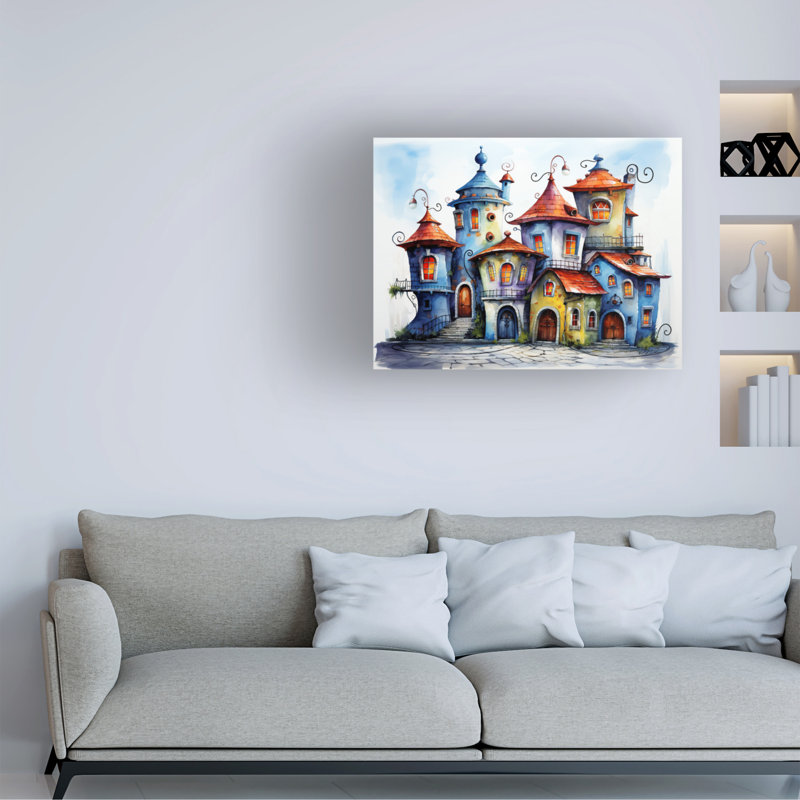 Maisons colorées sur toile, L 24 po x H 18 po x P 2 po