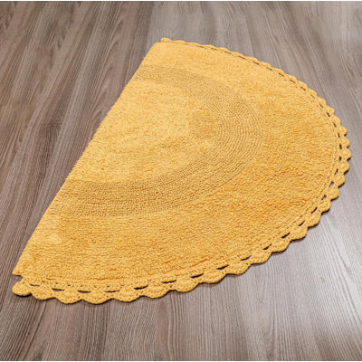 Half Circle Boho Cotton Rug - Handwoven Crochet Border | 22x42" | Machine Washable | Linen