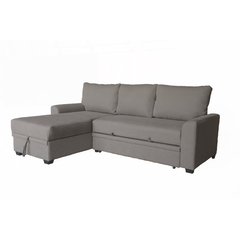 Namir 90.5"W  Flannel Fabric Sleeper Sectional With Left-Facing Storage Chaise, Brown Fabric