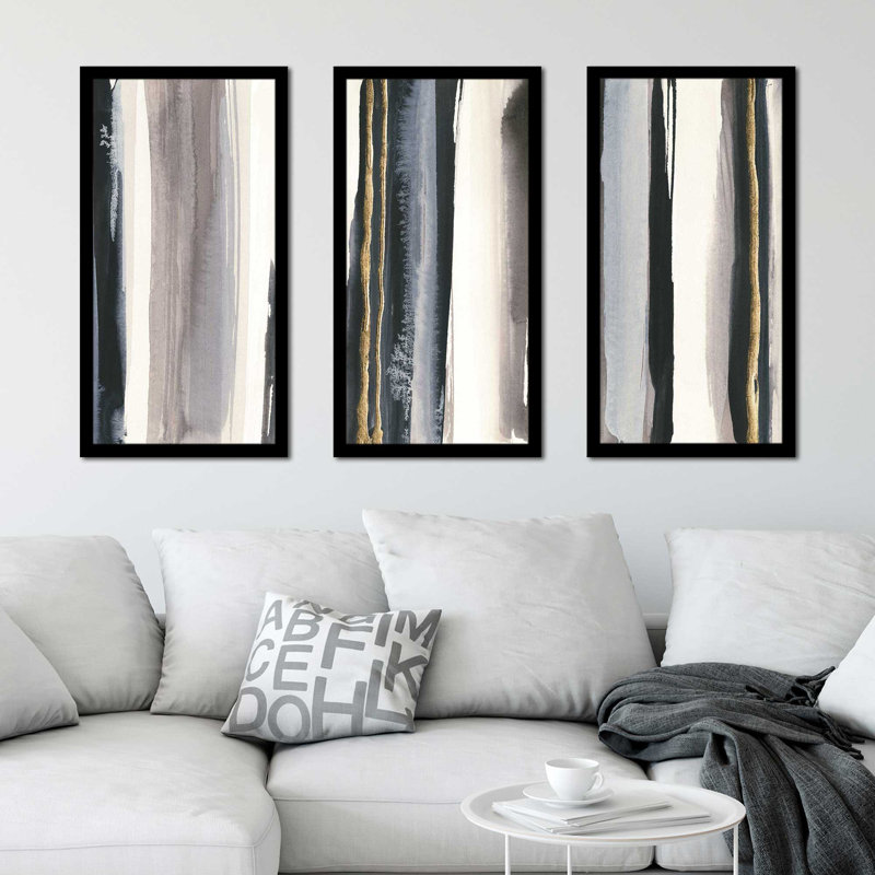 «Gilded Grey Iv H», reproduction de 3 pièces sur acrylique, H 33,5 po x l 52,5 po x P 1 po