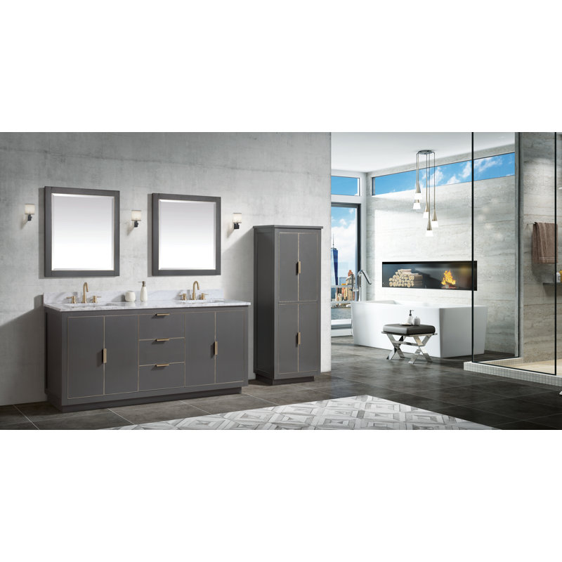 Ensemble de meuble-lavabo double 73 po Salise, Marbre blanc de Carrare / argent, Gris crépuscule