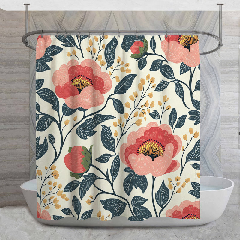 Rideau de douche rose pivoines - décoration florale de salle de bain chic décontracté, H 93 po x l 70 po