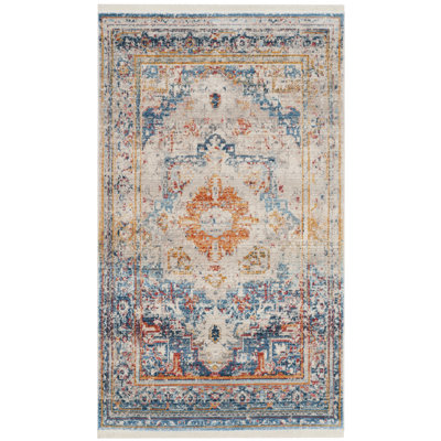 Tapis oriental en polyester fait à la main en bleu / multicolore