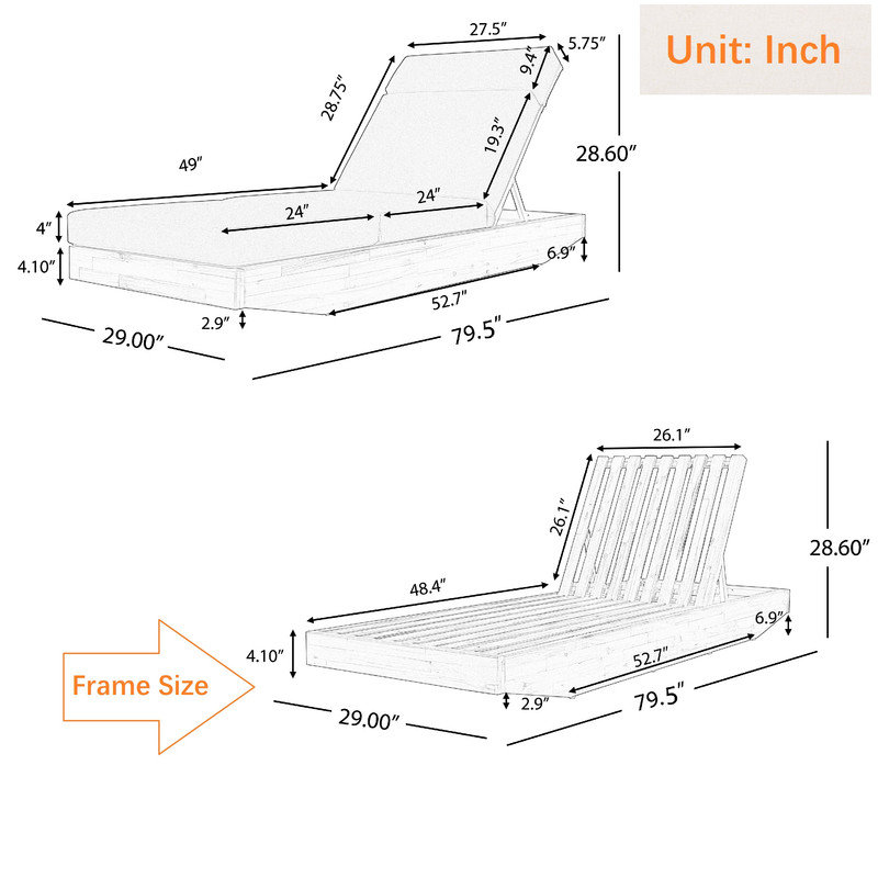 79.5" Long Reclining Single Chaise with Integrated Headrest, Beige