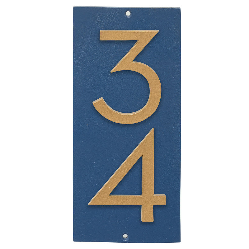 Plaque d'adresse murale flottante sur 1 ligne, Bleu mer, Or, Oui