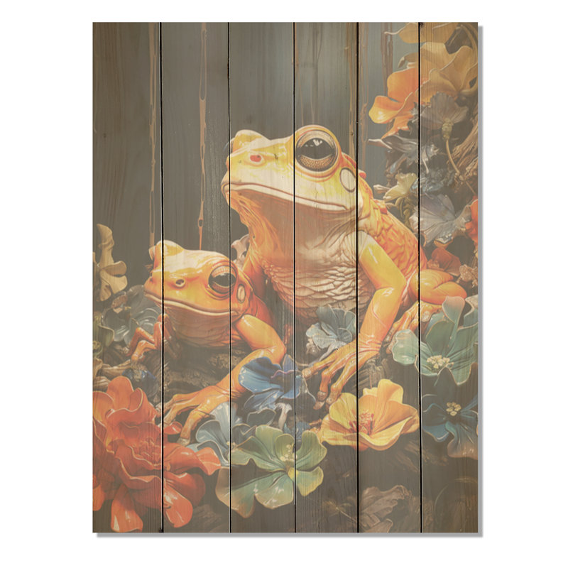 «Expressionist Frog Spirit» - Frogs & Toads Wood, art mural sur bois de pin naturel, H 32 po x l 24 po