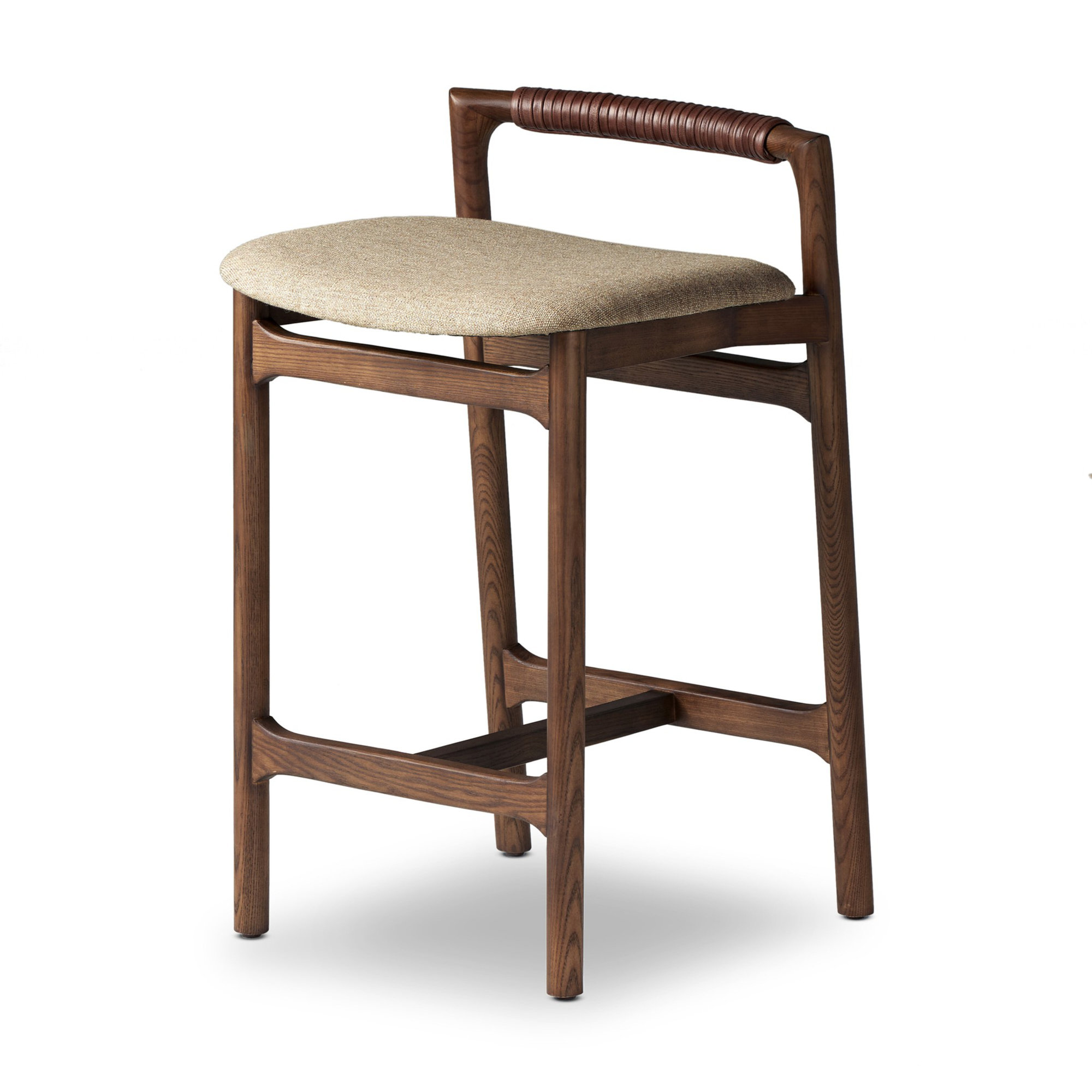Solene Leather Stool, Sienna Brown, Counter Stool (26" Seat Height), Alcala Wheat/Polyester Blend