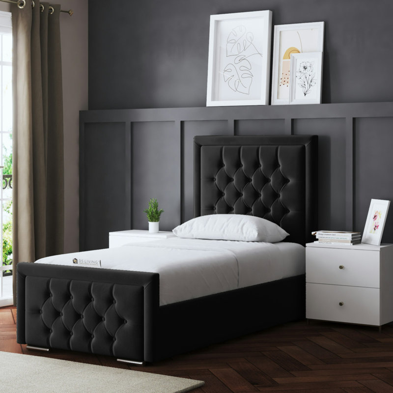 Allegra Upholstered Bed with Headboard, Single (3'), Black