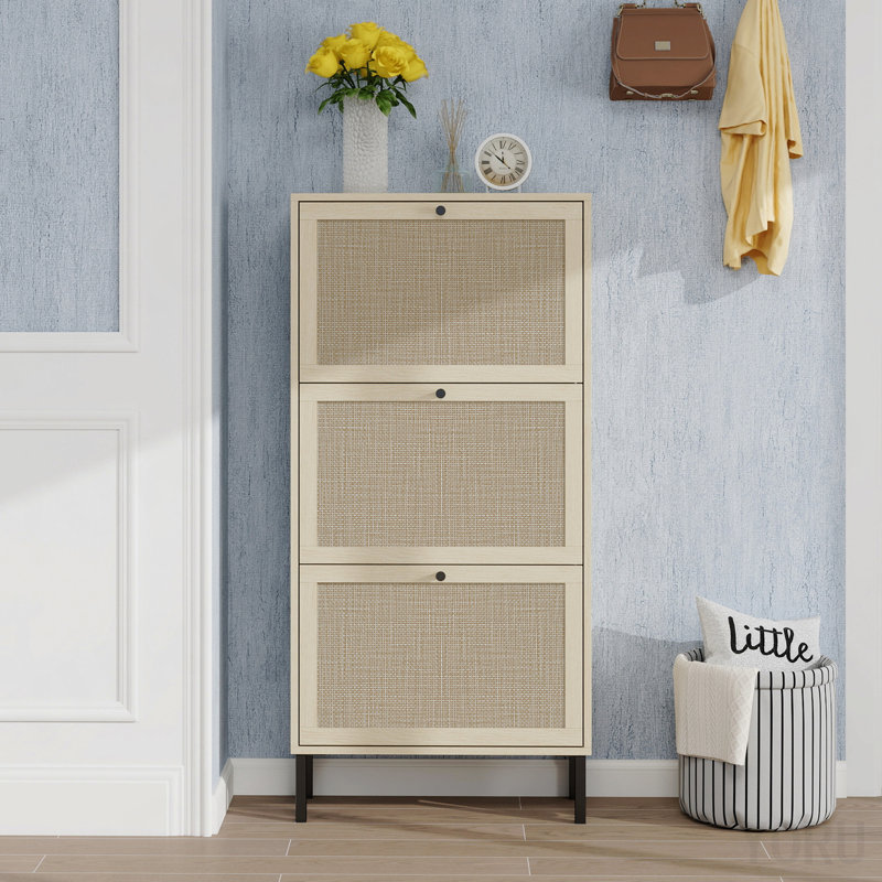 Range-chaussures 3 portes en rotin, moderne - standard, Natural