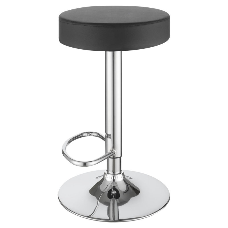 Tabouret de bar hydraulique contemporain - siège en similicuir noir, repose-pieds ovale à hauteur réglable, base polyvalente