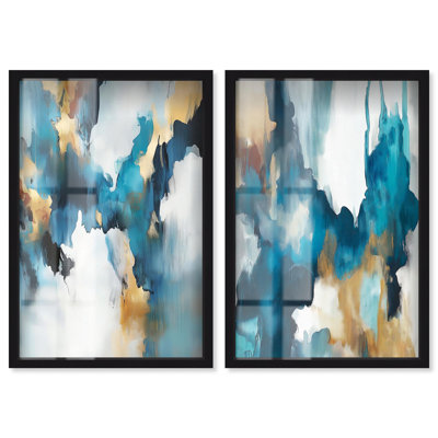 Teal Tempest Set Shadowbox Print Blue Abstract Wall Art Set by Art Remedy, Black Frame, 10 x 15