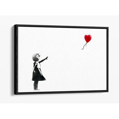 BANKSY Balloon Girl- Red Heart Canvas Floater Frame Print Art - Black Frame