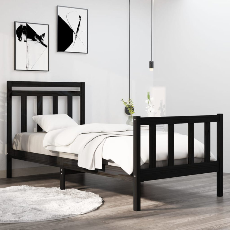Bed Frame Solid Wood, Small Single (2'6), Black