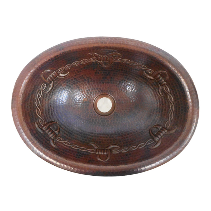16" Oval Copper Barbed Wire Design Bath, Wine & Whiskey Barrel Sink