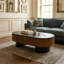 Table basse elliptique avec rangement caché et plateau amovible, placage en bois massif, 43,7 pouces, noir et noyer-129704440