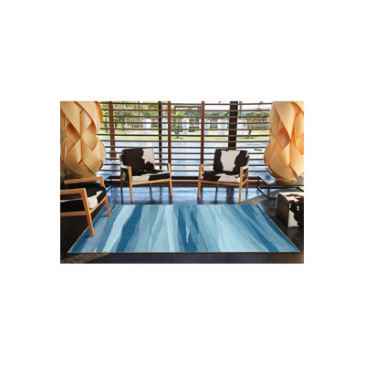 Tapis intérieur / extérieur lavable rayé bleu profond