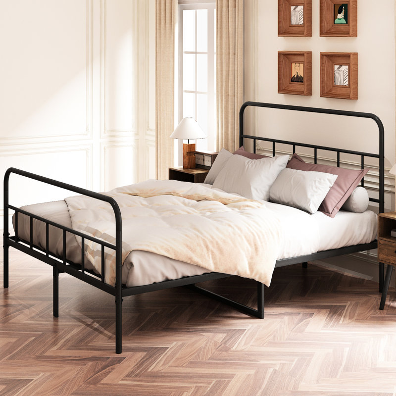 Structure de lit plateforme en métal avec tête de lit pour grand lit, fer, sans sommier tapissier, nuit silencieuse, tête de lit grand noir, fabrication en fer, ressort nécessaire, sommeil,
