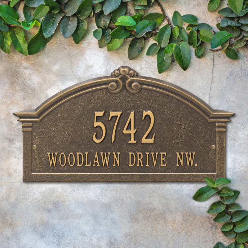 Roselyn Personalized Arch Grande 2-Line Wall Address Plaque, Bronze/Gold, Yes