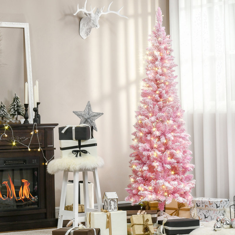 Arbre de Noël artificiel régulier (double) avec aiguilles roses, Oui, H 5,9 pi, Rose