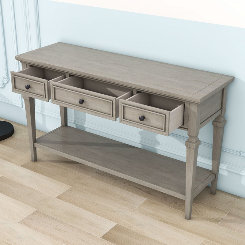 Junior Retro Console Table with Drawers & Open Bottom Shelf, Gray Wash