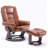 32" Contemporary Leather Recliner and Ottoman with Swiveling Mahogany Wood Base-71074099