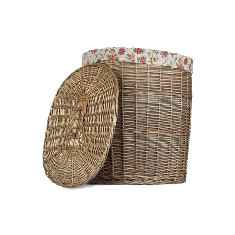 Wicker Laundry Basket, 57cm H x 56cm W x 37cm D, Antique Wash/Garden Rose Lining