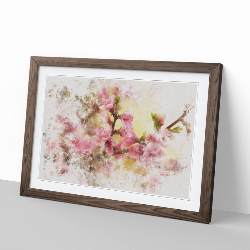 Cherry Blossom Flowers - Picture Frame Painting, 48cm H x 65cm W x 2cm D, Walnut Framed