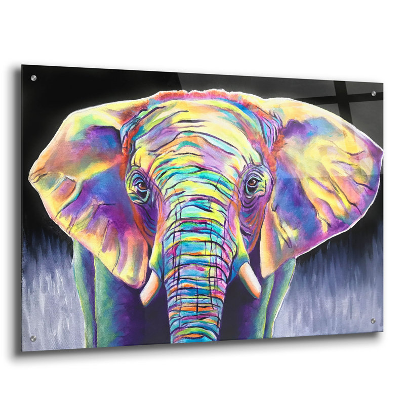 Bungalow rose «Elephant Butterfly» par Dawg Painter, art mural en verre acrylique, H 24 po x l 36 po x P 0,2 po