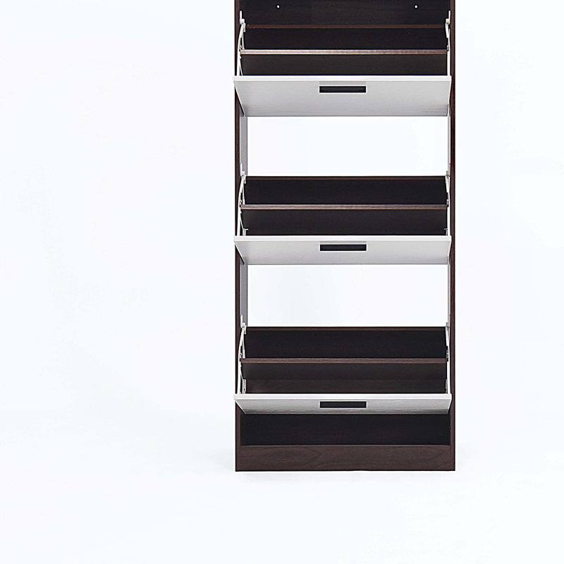 Armoire à chaussures avec 3 tiroirs rabattables, organisateur autoportant, étagère à chaussures étroite, Noyer