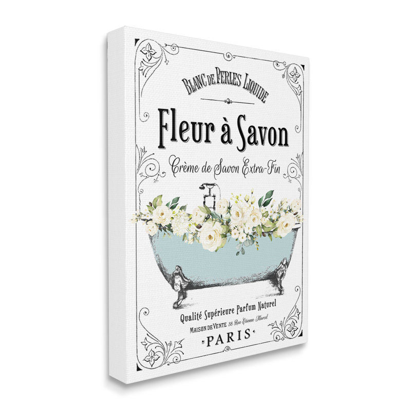 Art mural rétro rétro sur toile à motif floral de baignoire XXL par lettré et doublé, Peste de bois, H 40 po x l 30 po