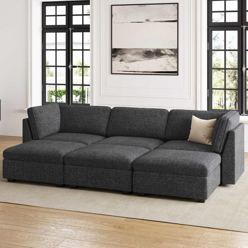 Hutcheson 101.5'' Wide Sofa Bed Sleeper Sectional Storage Sofa Livingroom Apartment Couch, Black Chenille