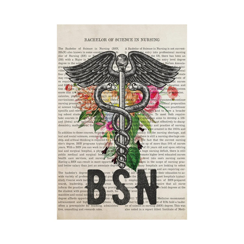 BSN, Bachelor Of Science In Nursing With Flowers by Aged Pixel - Wrapped Canvas Print, 66.04 cm H x 45.72 cm W x 1.91 cm D