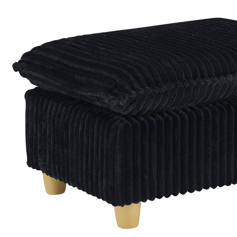 Chaise longue en velours côtelé moderne avec repose-pieds et coussins, revêtement doux, Noir