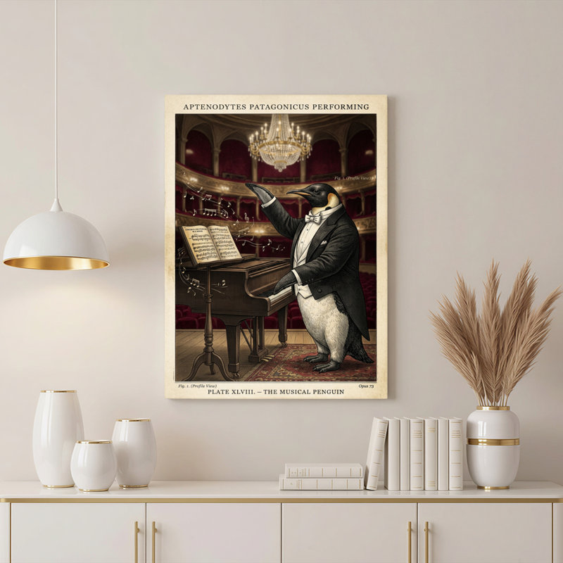 «Gallery Wrap», art mural sur toile pour le salon, la chambre à coucher, le bureau ou le vestibule - décoration murale décorative avec concert de pingouins