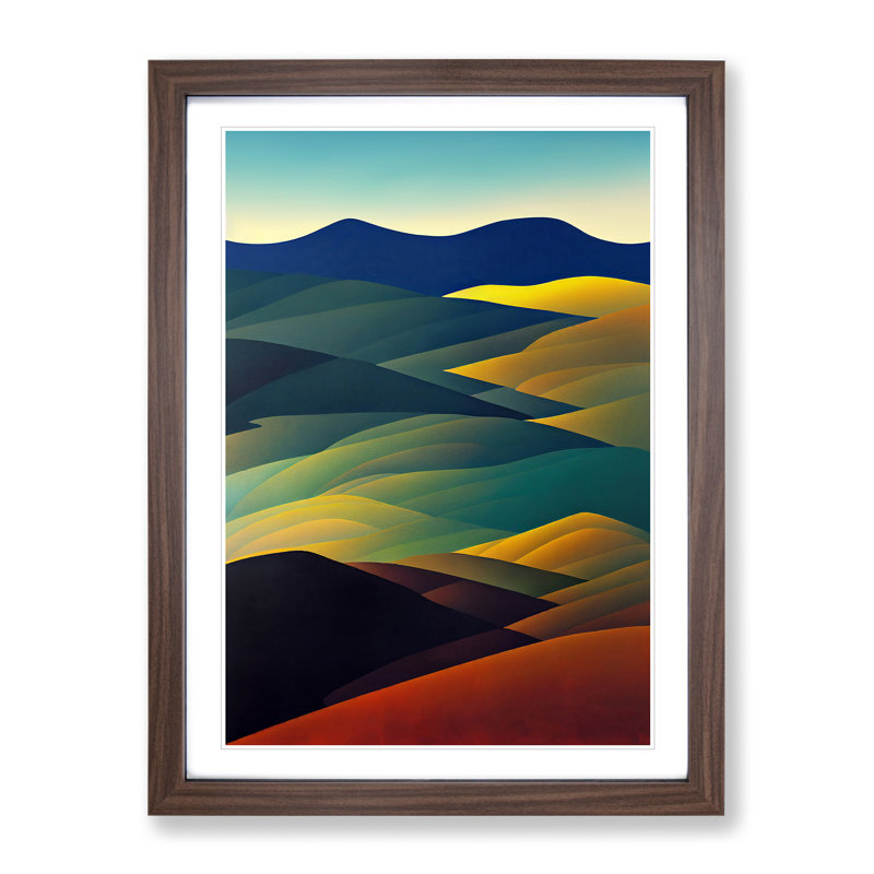 Abstract Meadow Landscape No.2 - Wall Art, 66cm H x 48cm W, Walnut Framed Paper, White