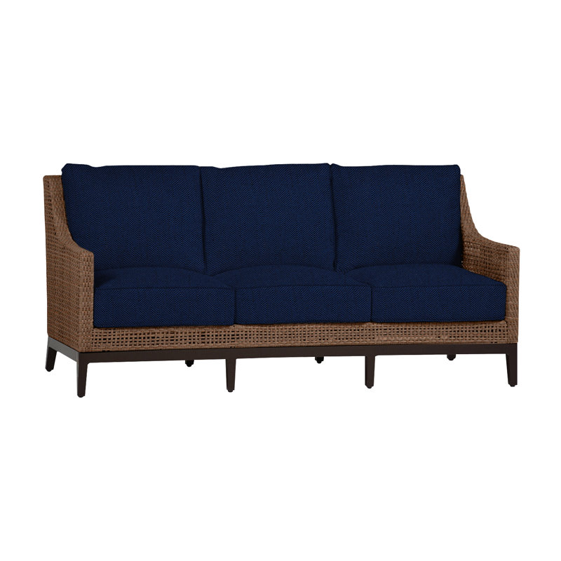 Canapé péninsule tissé - acajou / châtaignier, Welt + bourre standard, Velours indigo, Acajou / châtaignier