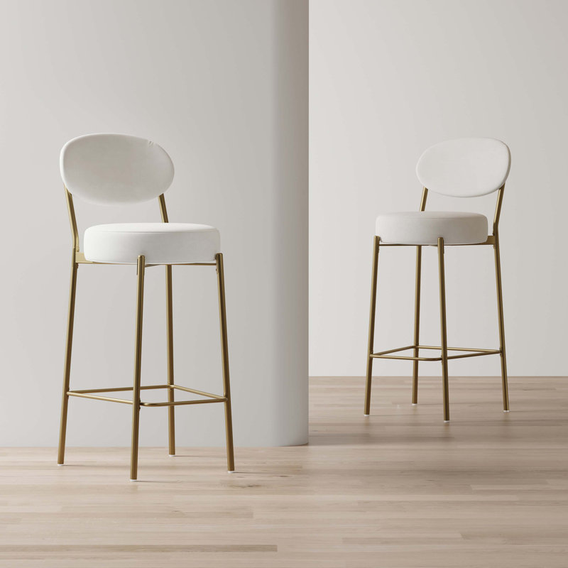 Khail 29'' Upholstered Bar Stools PU Counter Stool with Backrest & Footrest Set of 2, Cream White