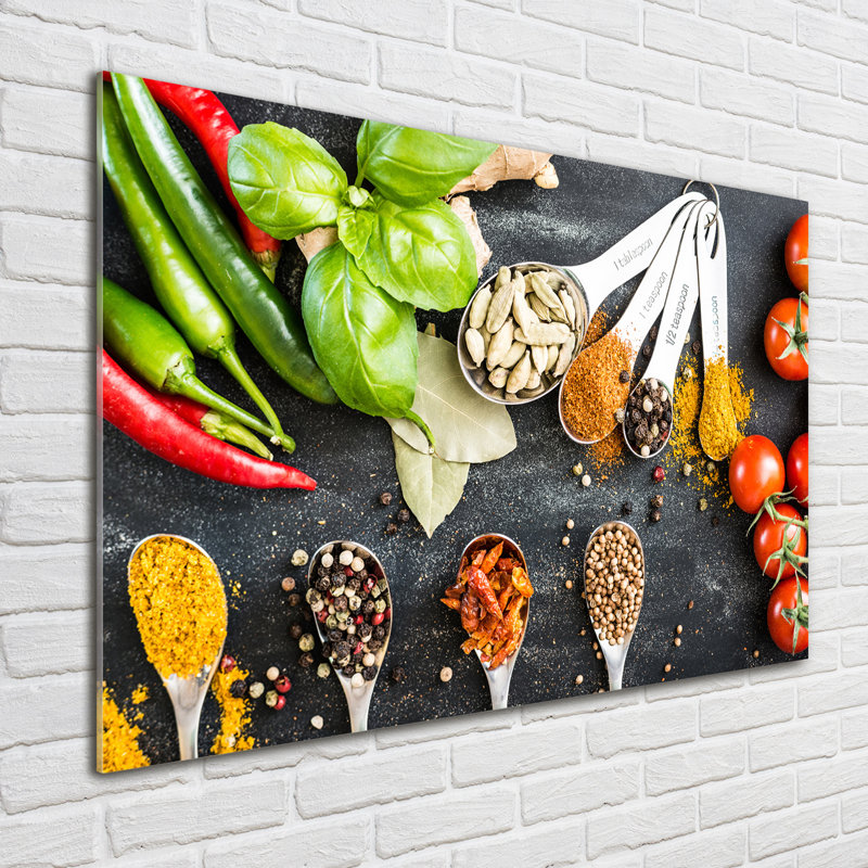 Glass Print Wall Art 100X70cm Image Printed On Glass Decorative Wall Picture Behind Toughened / Tempered Safety Real Glass For Kitchen & Living Room Theme:Mix Of Spices