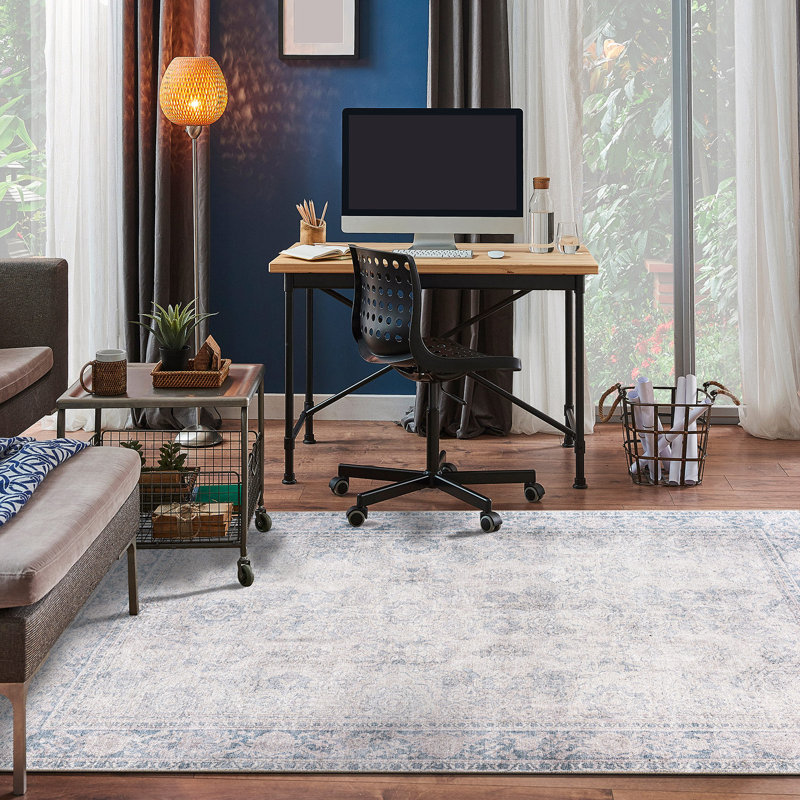 Tapis bleu lavable à la machine Kromer, Rectangle 5 pi x 7 pi