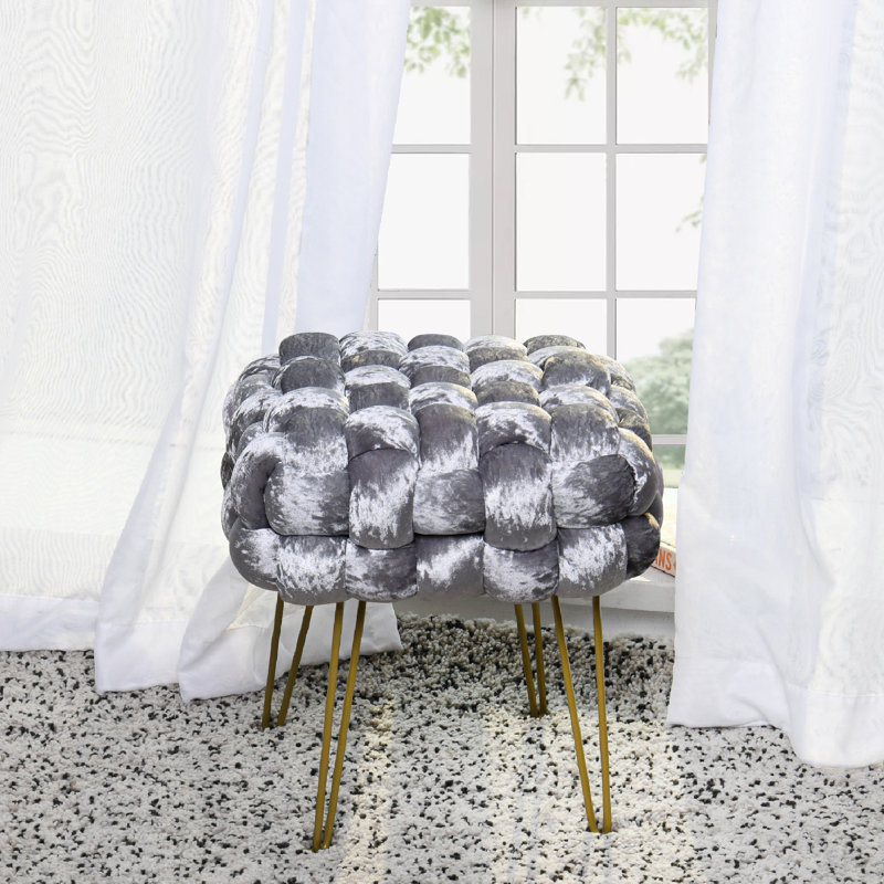 16" Wide Velvet Square Ottoman, Gray Velvet