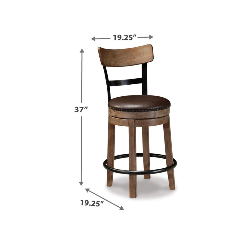 Tabouret pivotant en pin, similicuir brun, Tabouret de comptoir (siège d'une hauteur de 24,2