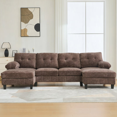 Canapé modulaire en U en chenille de 103,5 po avec méridienne double, poches de rangement et coussins pour accoudoirs